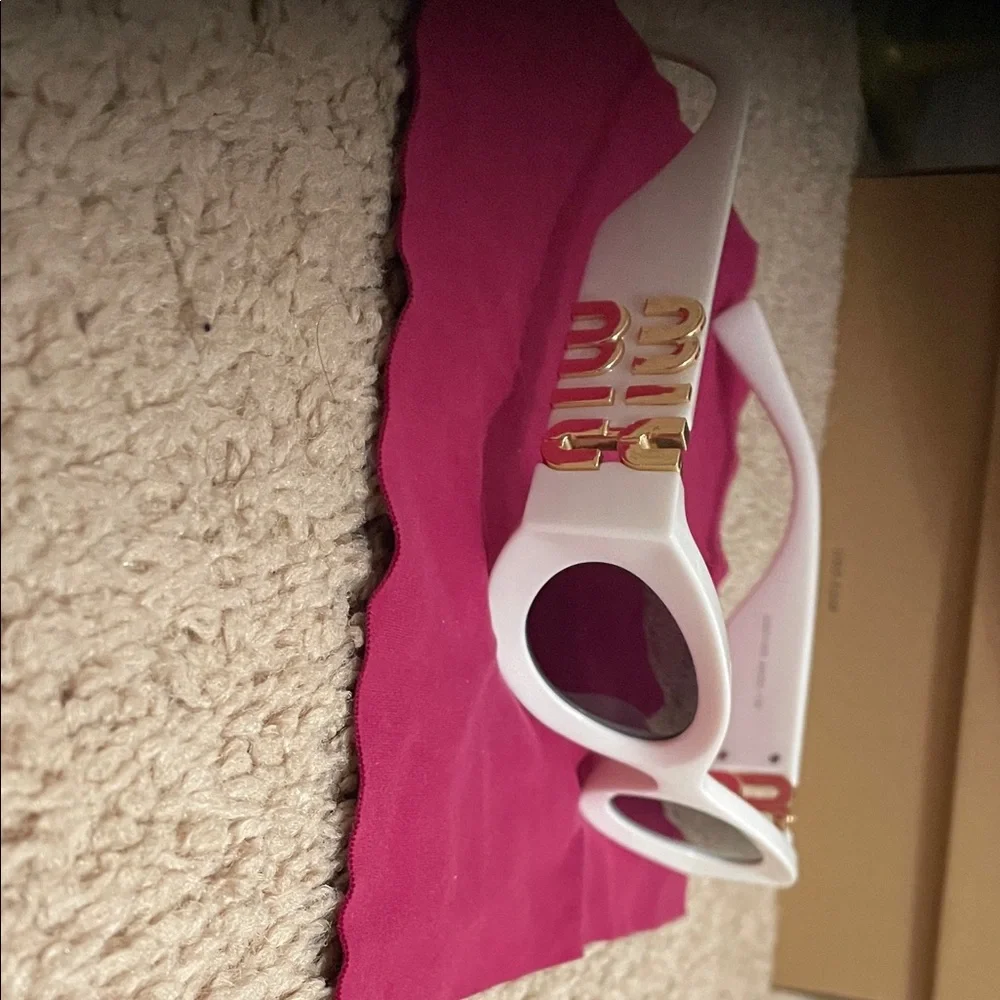 Miu Miu White Sunglasses with Gold Details